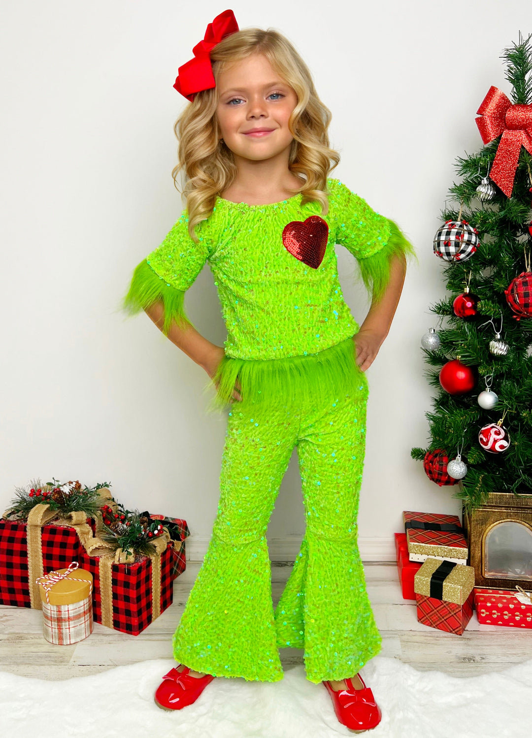 Mia Belle Girls Grinch Inspired Pants Set | Girls Christmas Outfits