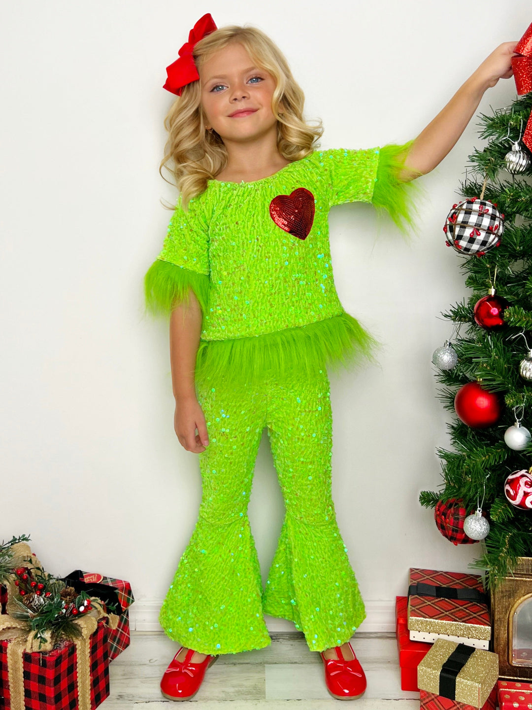 Mia Belle Girls Grinch Inspired Pants Set | Girls Christmas Outfits