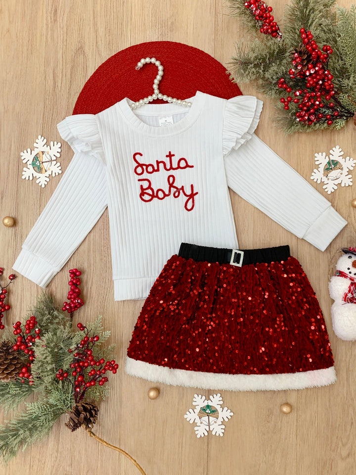 Santa Baby Ruffled Top and Sequin Skirt Set