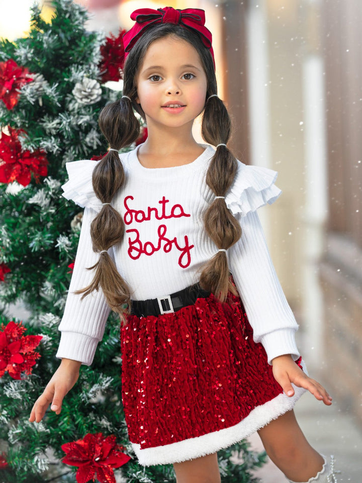 Santa Baby Ruffled Top and Sequin Skirt Set