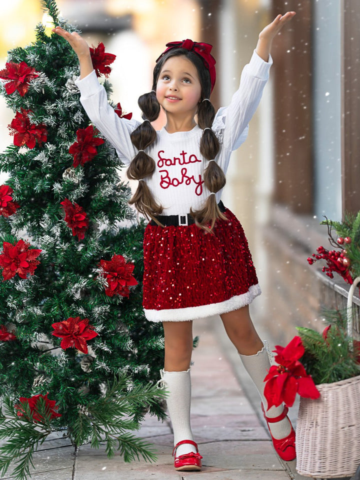 Santa Baby Ruffled Top and Sequin Skirt Set