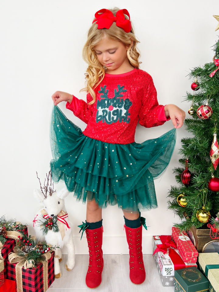 Merry & Bright Reindeer Top and Sequin Skirt Set