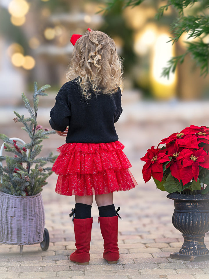 Jolly Embroidered Sweater and Glitter Tutu Skirt Set