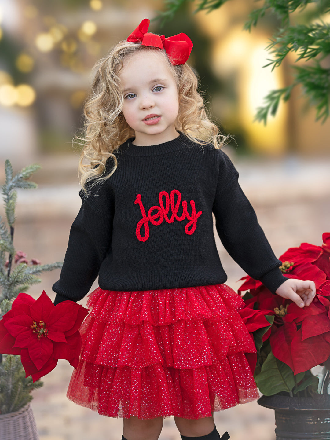 Jolly Embroidered Sweater and Glitter Tutu Skirt Set