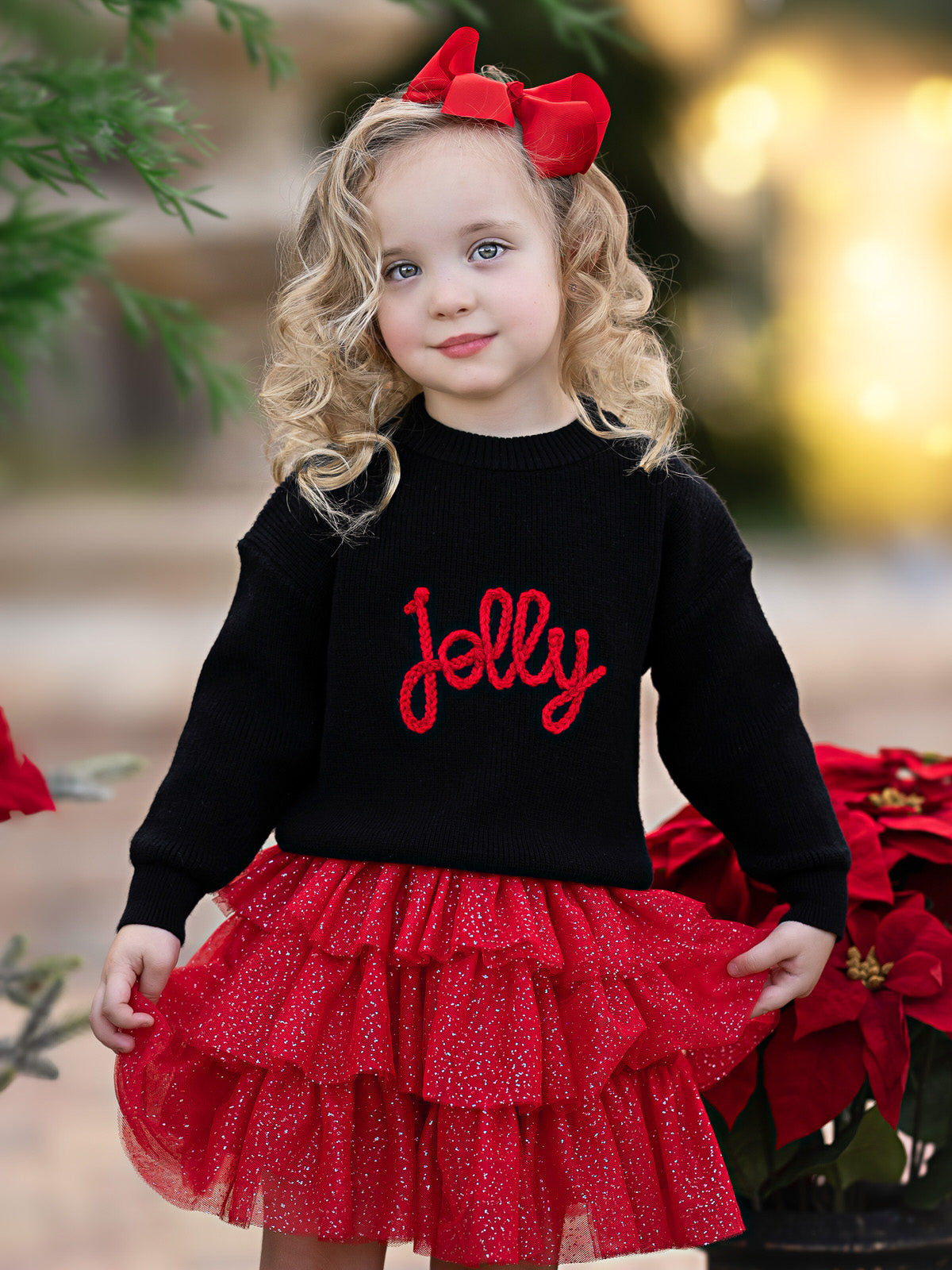 Jolly Embroidered Sweater and Glitter Tutu Skirt Set Mia Belle Girls