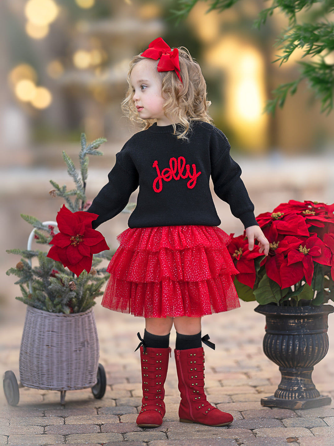 Jolly Embroidered Sweater and Glitter Tutu Skirt Set