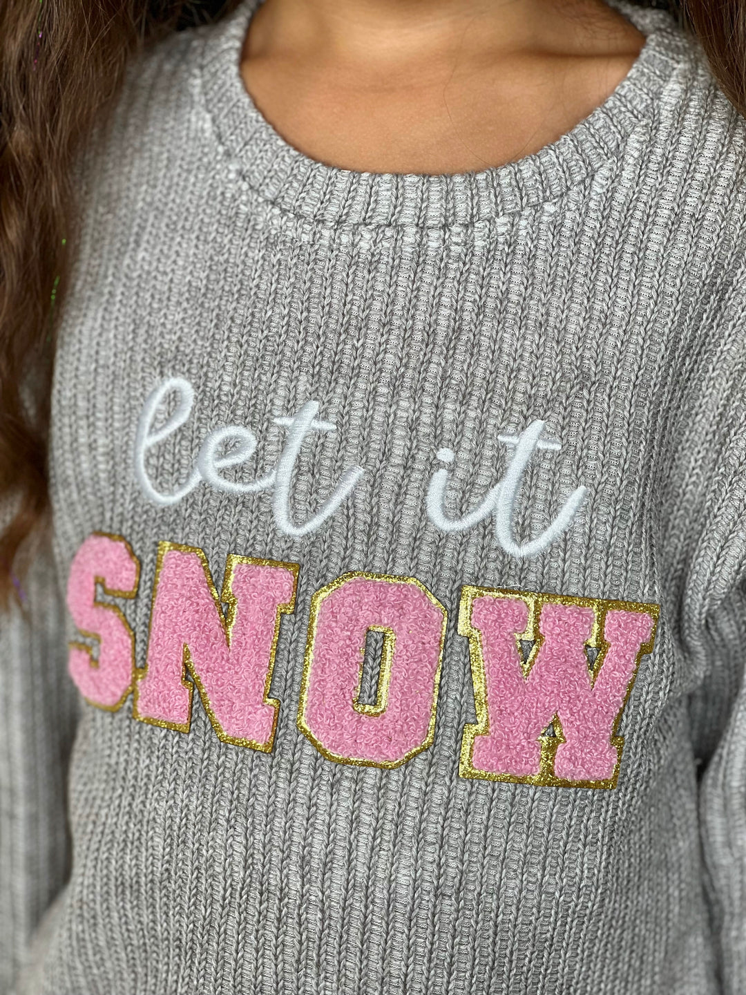 Set mit Pullover „Let It Snow“ und Leggings mit schillernden rosa Pailletten