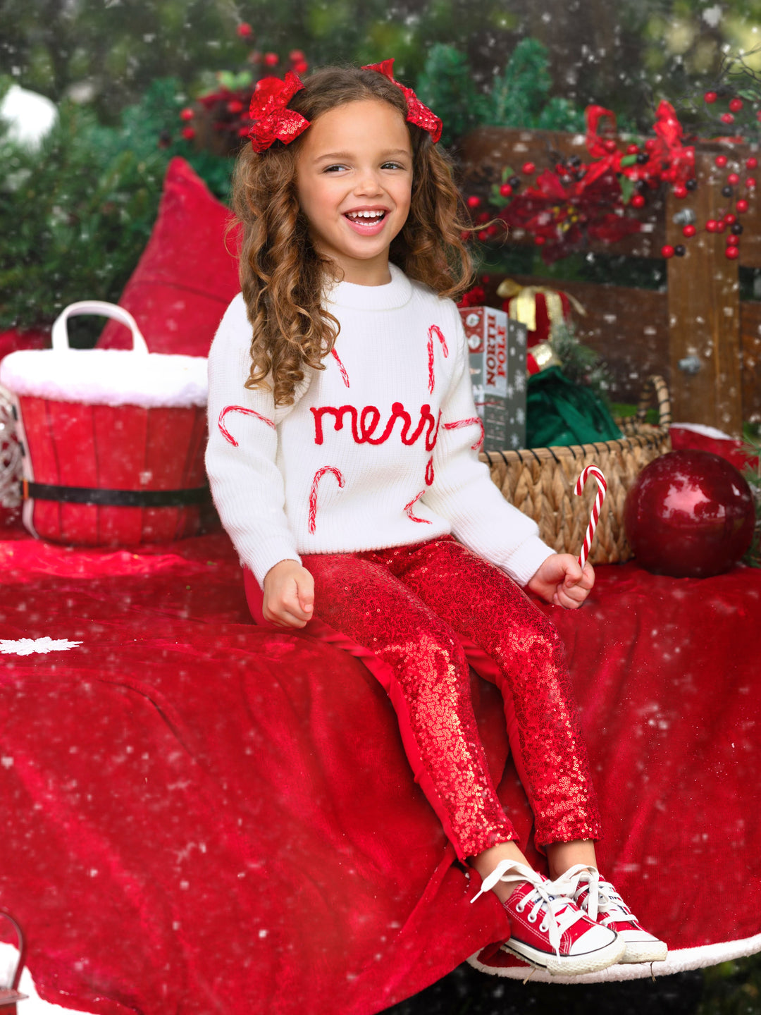 Merry Knit Sweater and Red Dazzling Sequin Pant Set