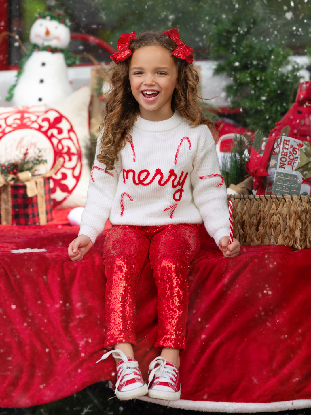 Merry Knit Sweater and Red Dazzling Sequin Pant Set