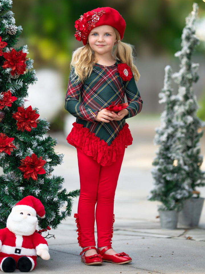 Christmas Plaid Ruffle Tunic and Ruffle Legging Set