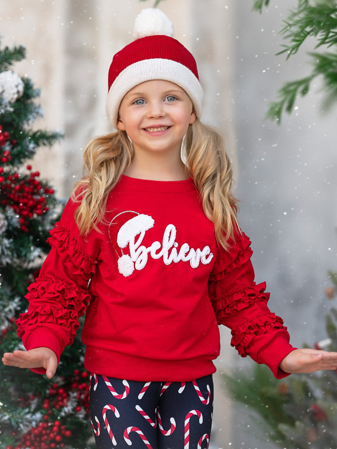 Believe Ruffle Top and Candy Cane Legging Set