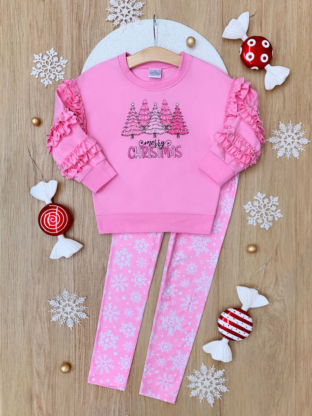 Merry Christmas Ruffle Top and Snowflake Legging Set