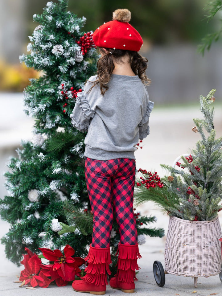 Reindeer Delight Ruffle Top and Buffalo Plaid Legging Set