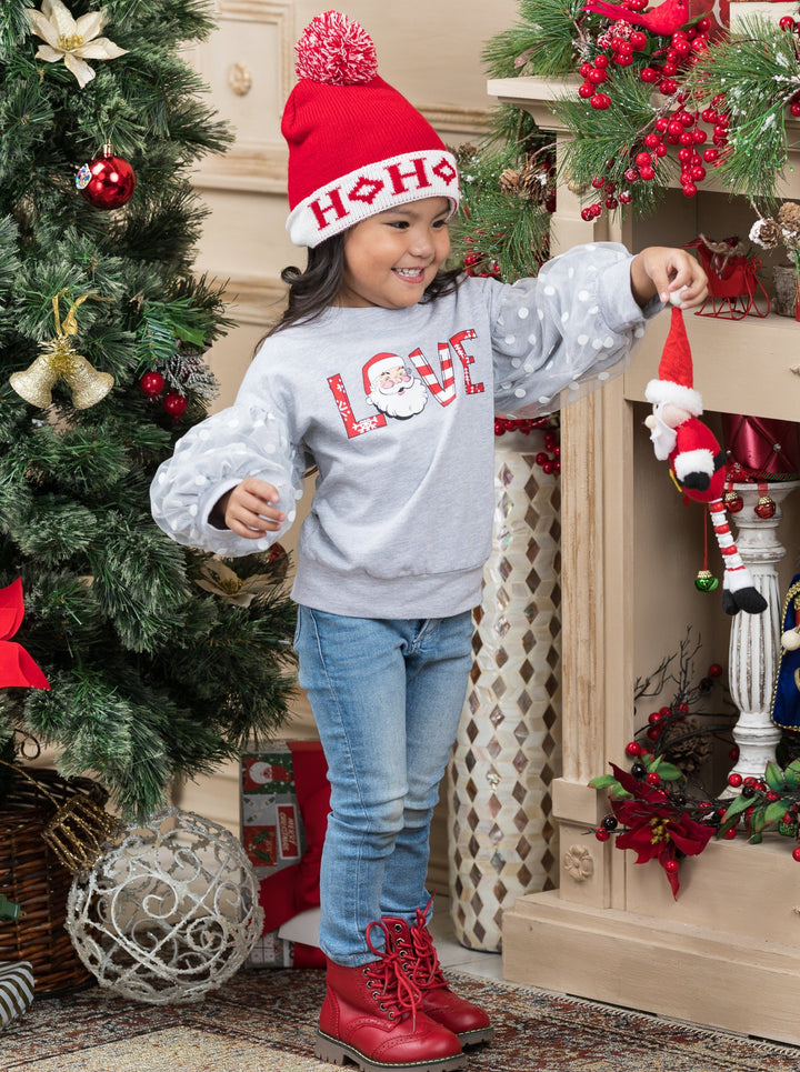 Winter Tops For Girls | Love Santa Polka Dot Tulle Sleeve Sweatshirt