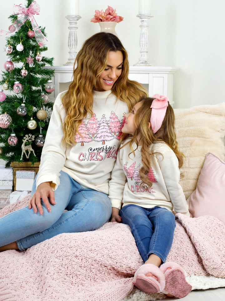 Mommy and Me Pink Christmas Trees Crewneck Sweatshirt