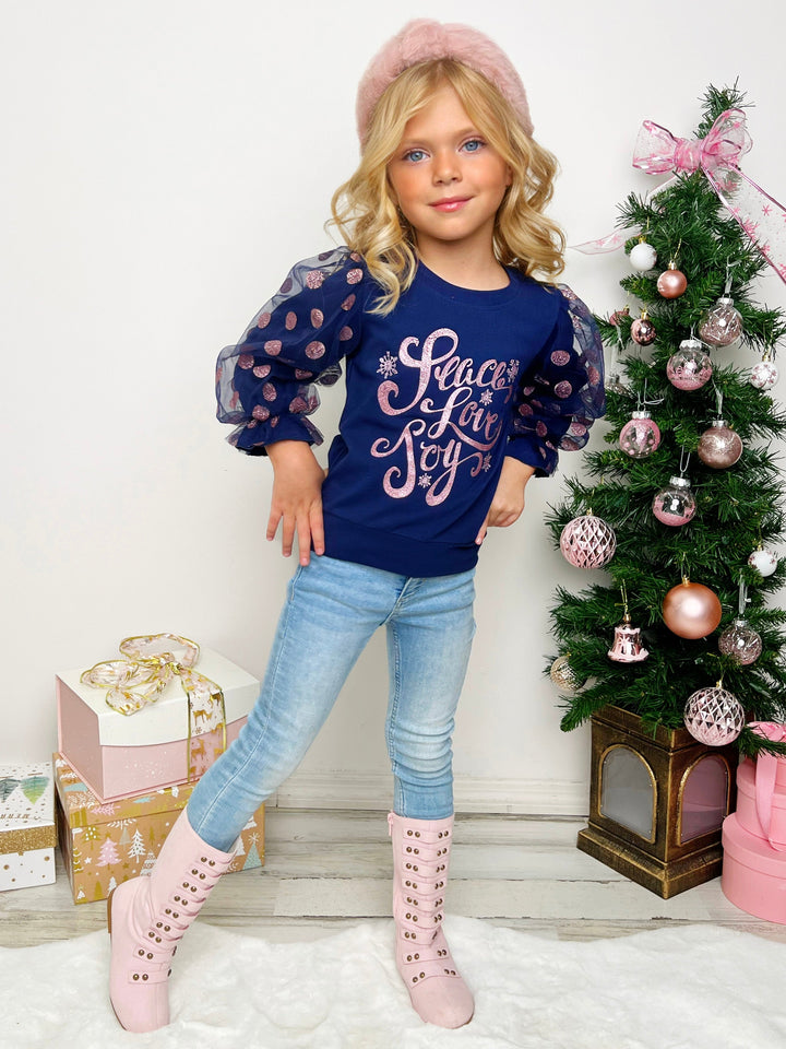 Mia Belle Girls Tulle Sleeve Top | Girls Holiday Outfits