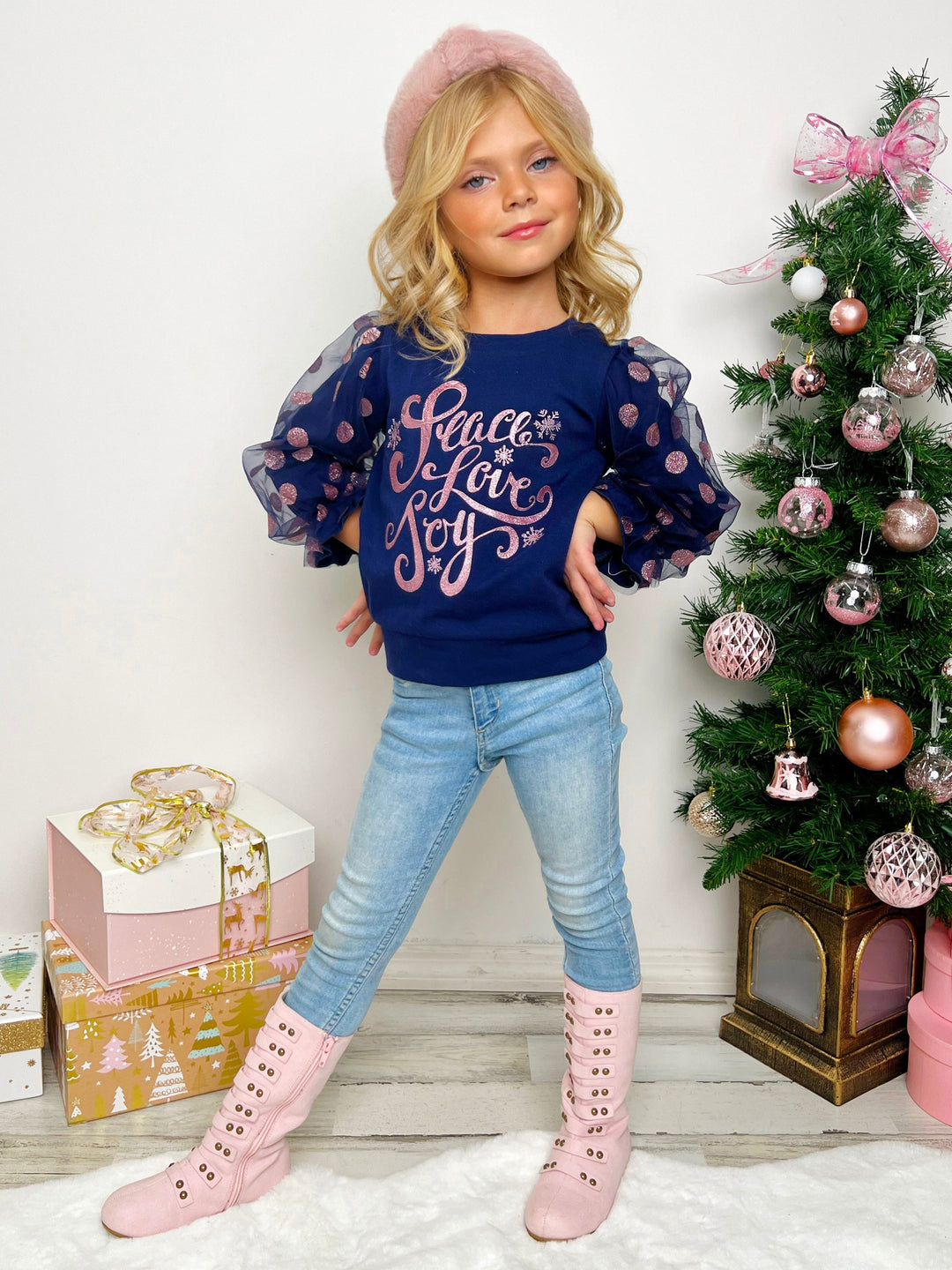 Mia Belle Girls Tulle Sleeve Top | Girls Holiday Outfits