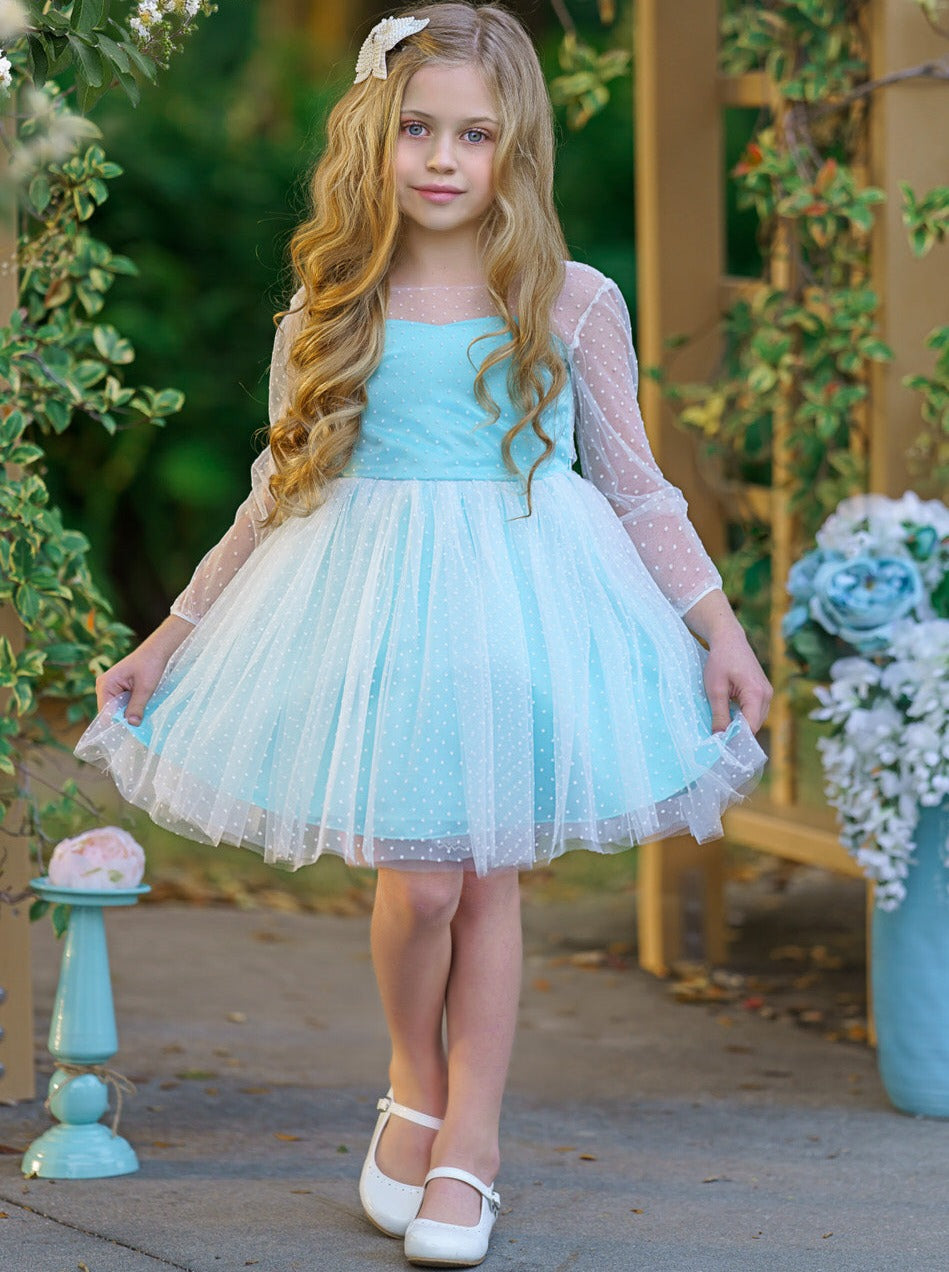 Kids Spring Clothes | Girls Sheer Sleeve Polka Dot Tulle Formal Dress ...