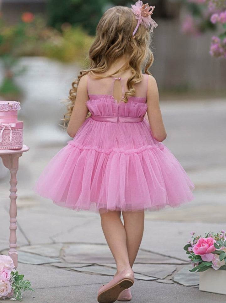 Girls  dress features a sleeveless layered tulle bodice and skirt with a belted waistline - Spring Dressy Dress