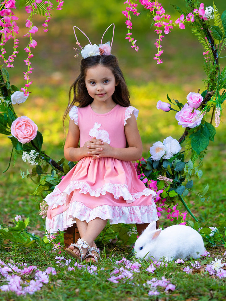 Mia Belle Girls Bunny Ruffle Tiered Midi Dress | Easter Dresses