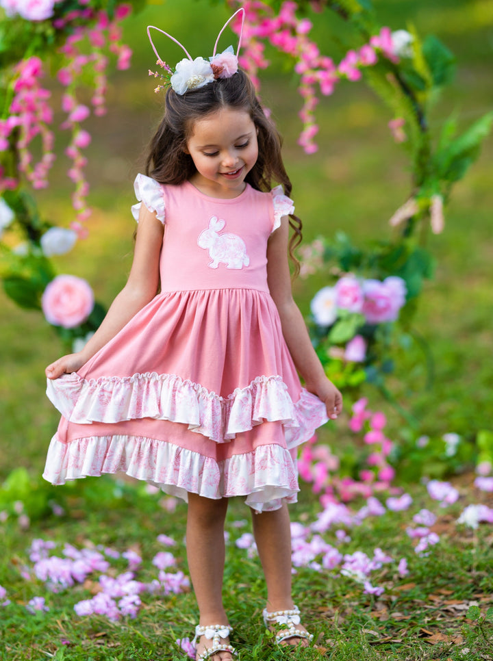 Mia Belle Girls Bunny Ruffle Tiered Midi Dress | Easter Dresses