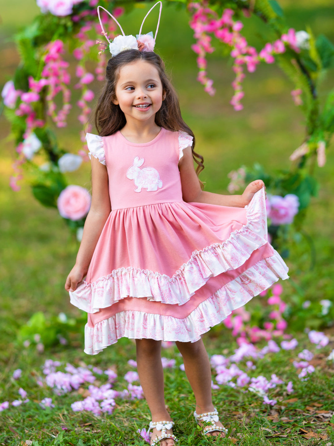 Mia Belle Girls Bunny Ruffle Tiered Midi Dress | Easter Dresses