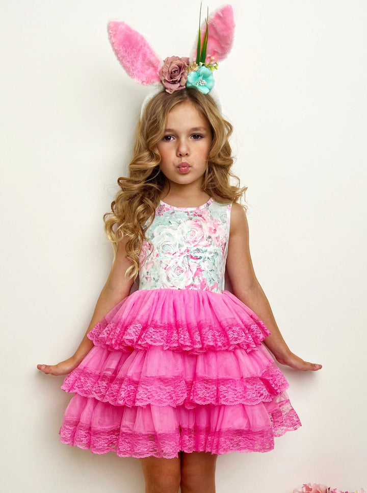 Mia Belle Girls Pink Lace Tiered Ruffle Dress | Easter Dresses