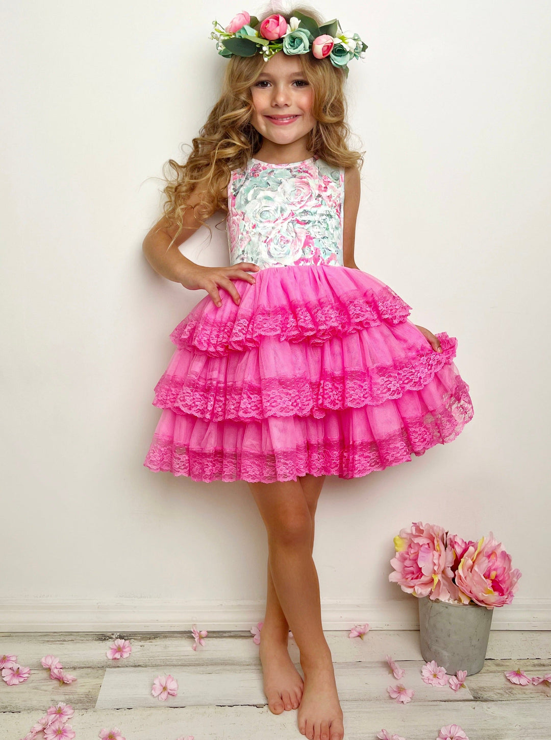 Mia Belle Girls Pink Lace Tiered Ruffle Dress | Easter Dresses