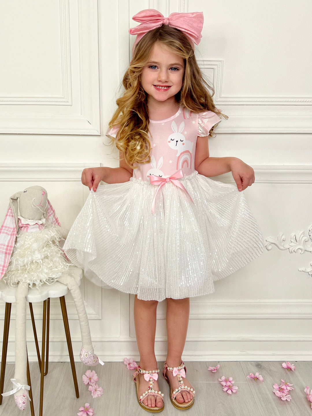 Mia Belle Girls Flutter Sleeve Sequin Tutu Dress | Easter Dresses