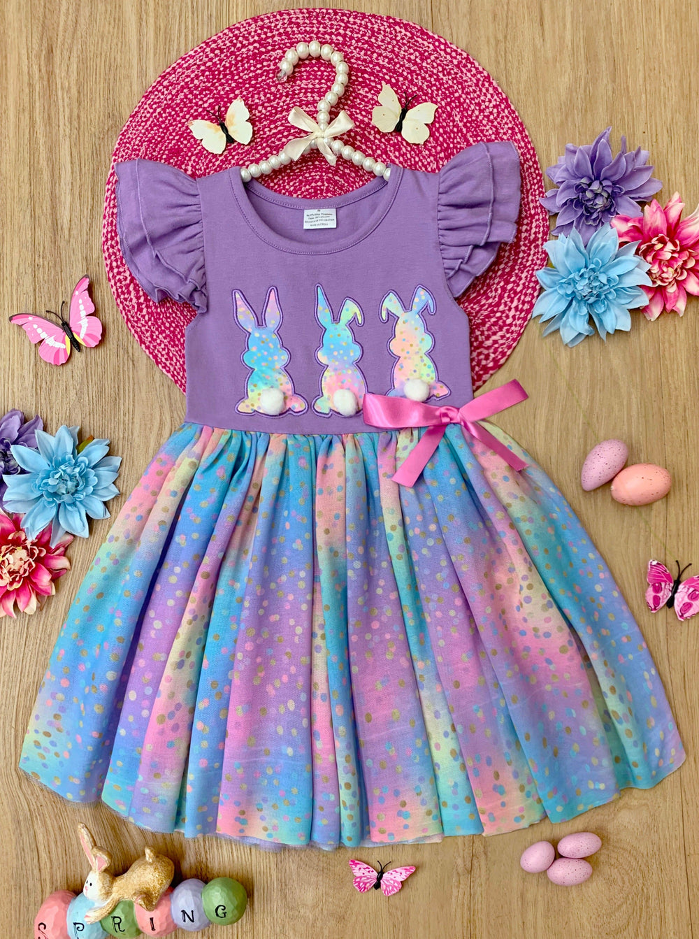 Mia Belle Girls Multicolor Bunny Tutu Dress | Easter Dresses