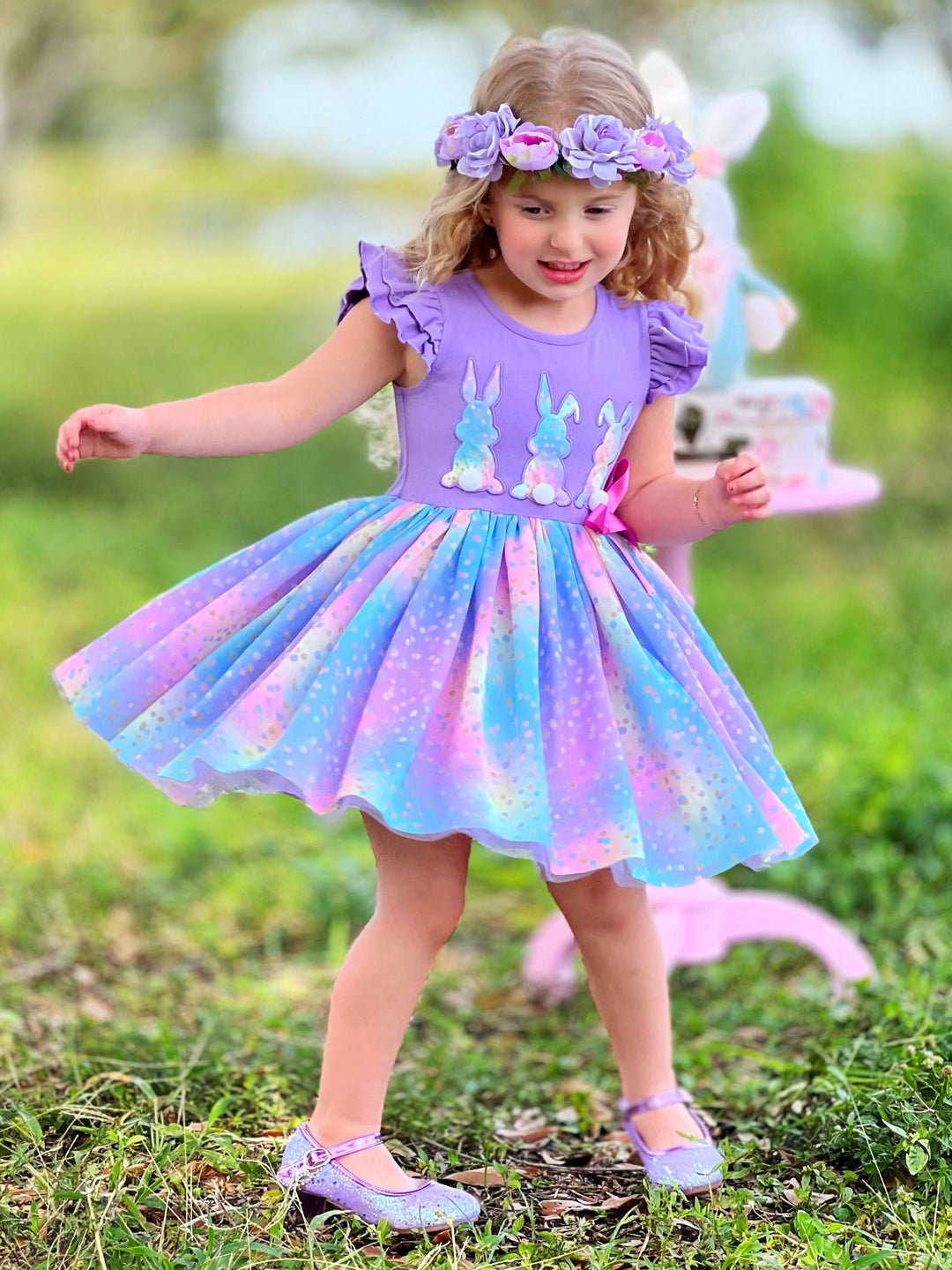 Mia Belle Girls Multicolor Bunny Tutu Dress | Easter Dresses