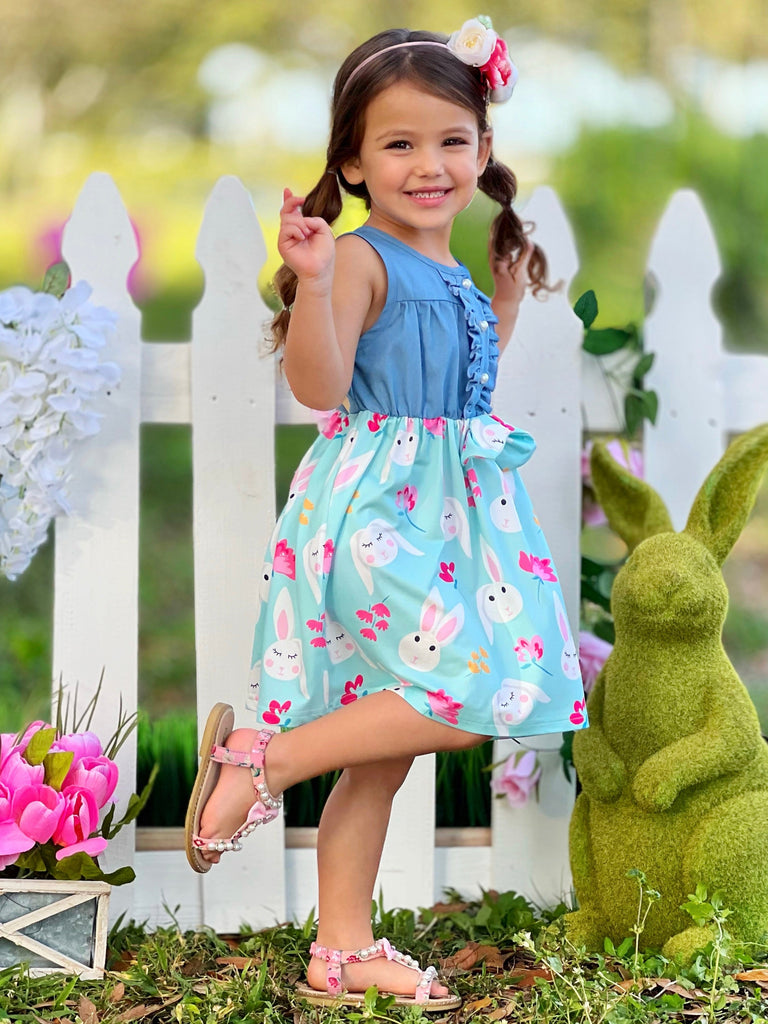 Bunny Bows Chambray Easter Dress Mia Belle Girls