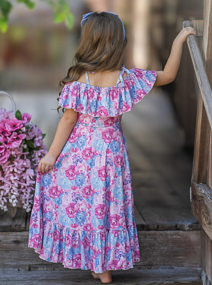 Mia Belle Girls Rose Print Hi-Lo Ruffle Dress | Easter Dresses