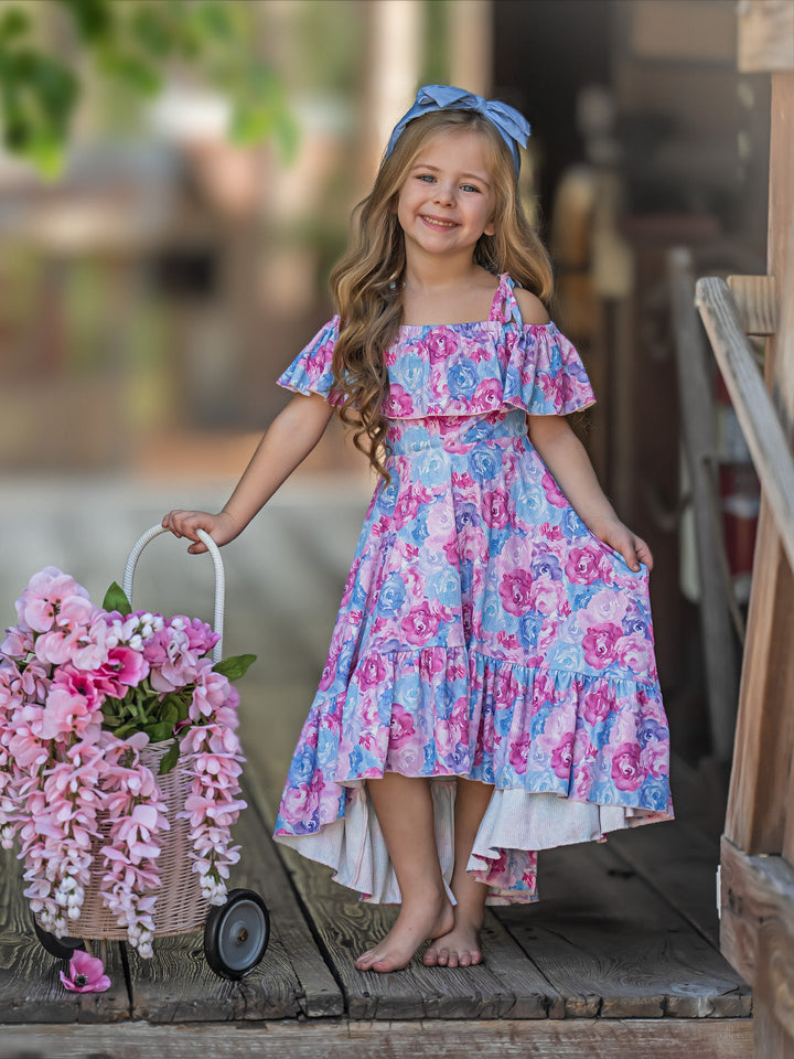 Mia Belle Girls Rose Print Hi-Lo Ruffle Dress | Easter Dresses