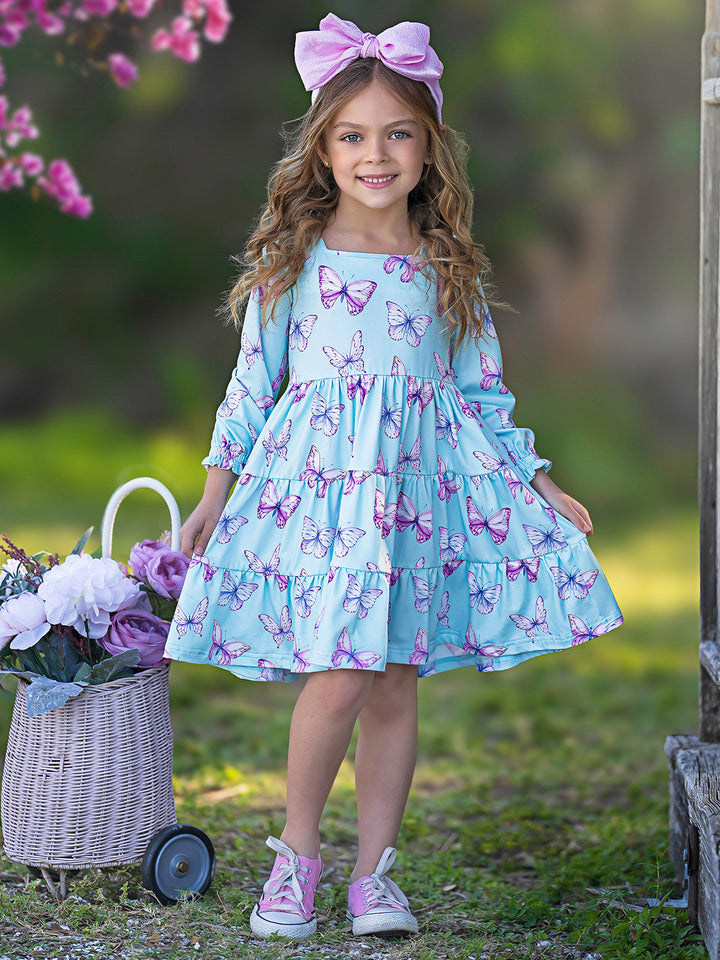 Mia Belle Girls Denim Vest And Butterfly Dress Set | Girls Easter Sets