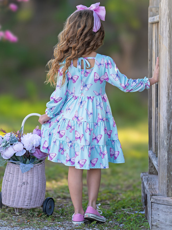 Mia Belle Girls Denim Vest And Butterfly Dress Set | Girls Easter Sets