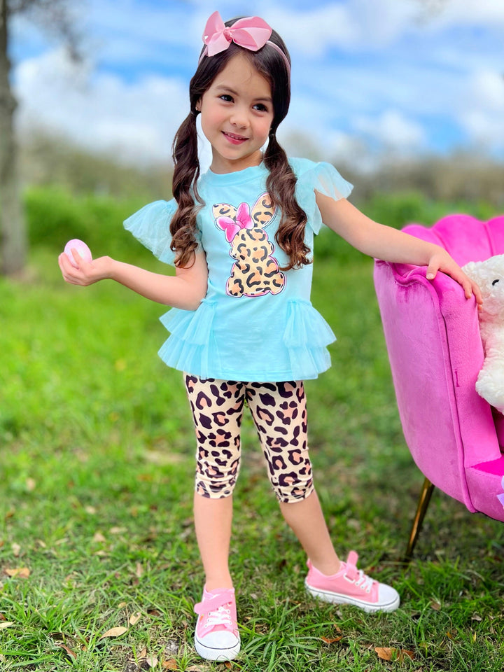 Easter Leopard Bunny Ruffle Top & Legging Set | Girls Easter Set