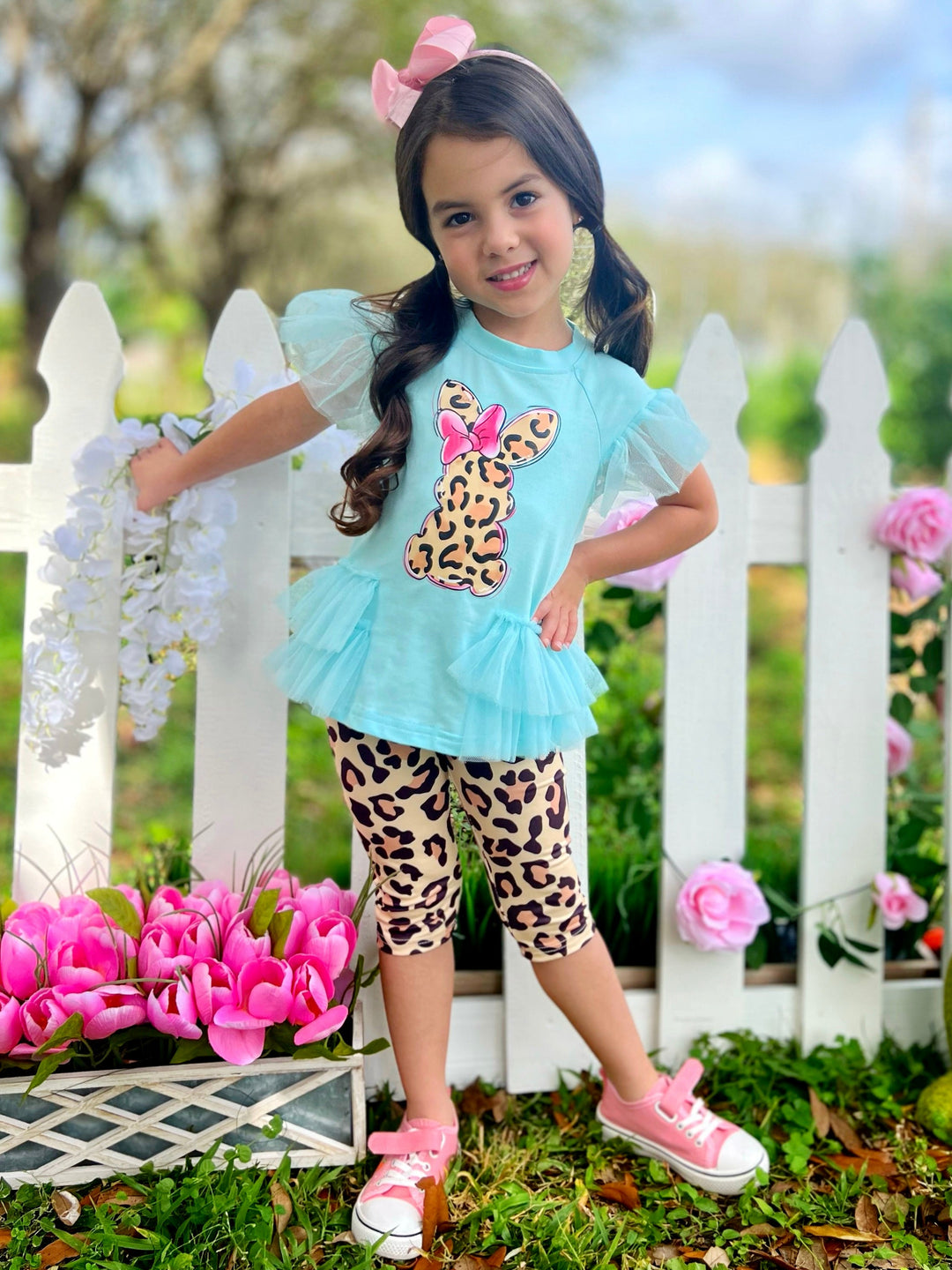 Easter Leopard Bunny Ruffle Top & Legging Set | Girls Easter Set