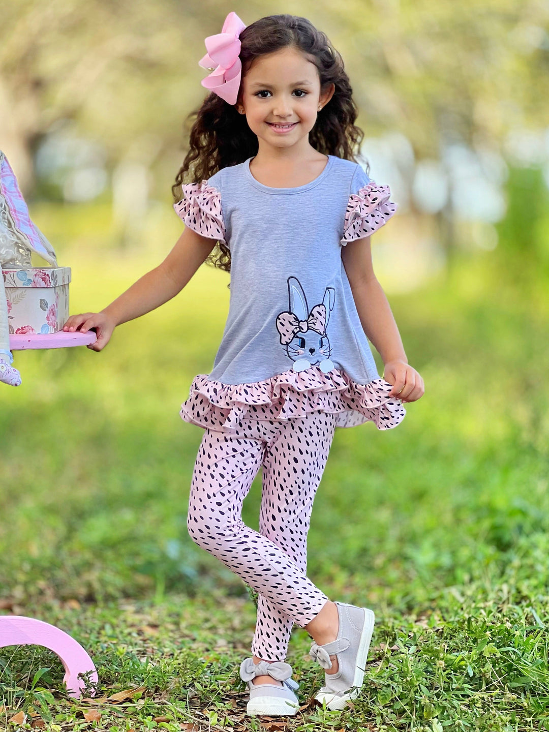 Mia Belle Girls Bunny Polka Dot Legging Set | Girls Easter Sets