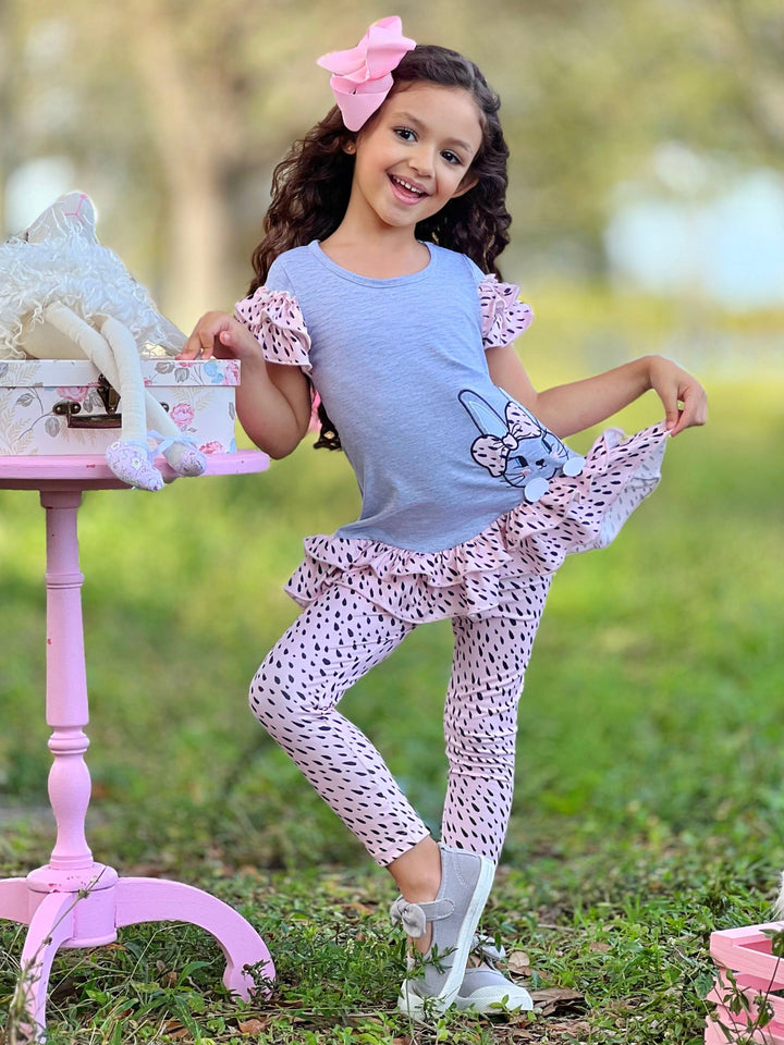 Mia Belle Girls Bunny Polka Dot Legging Set | Girls Easter Sets