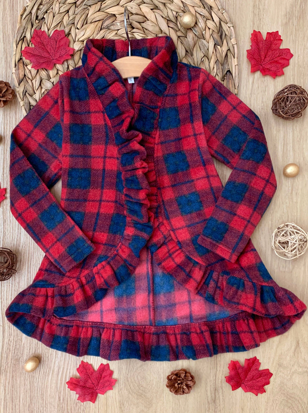 All Ruffled Up Red Plaid Ruffles Cardigan