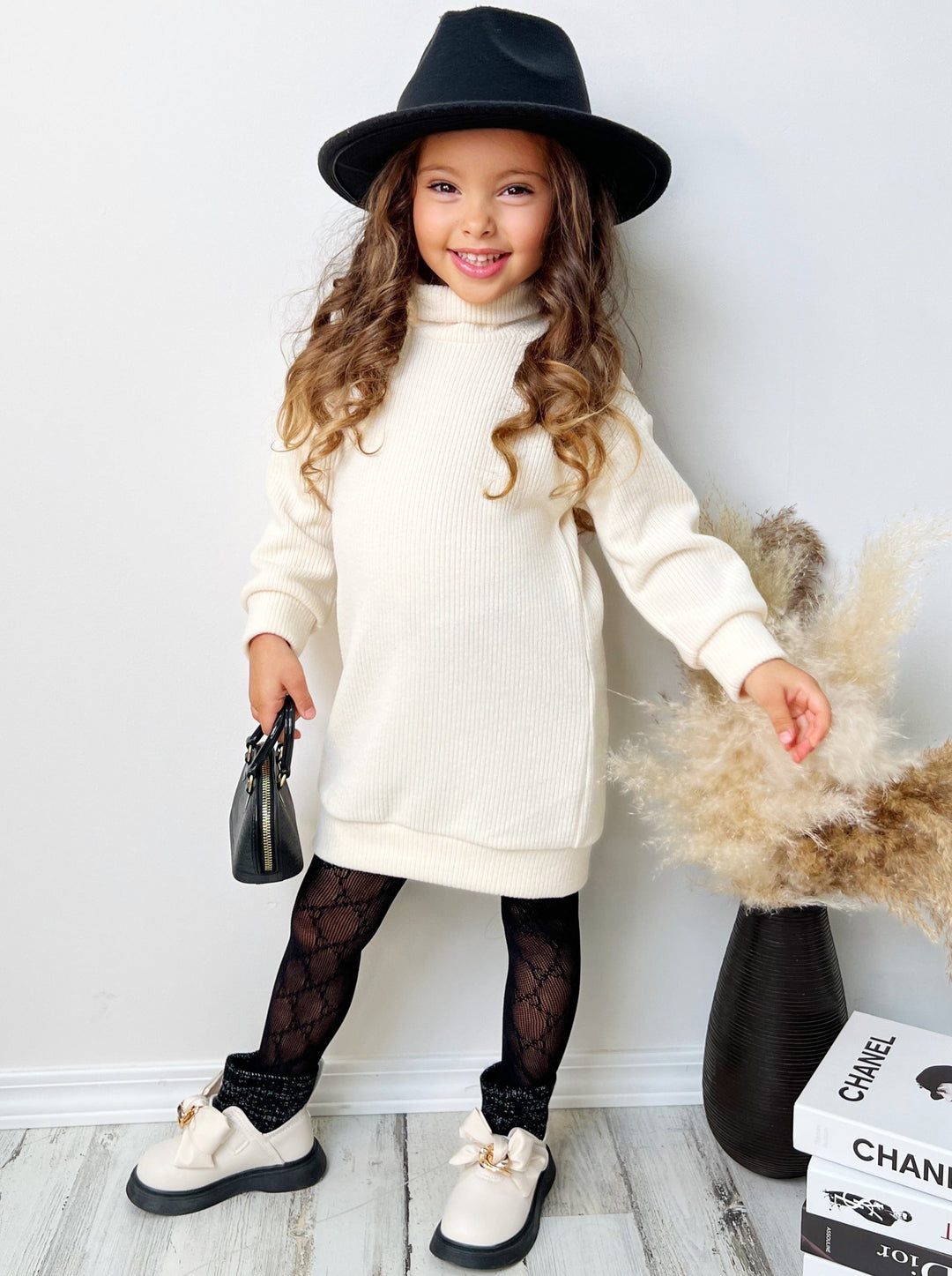 Little Girls Fall Turtleneck Belted Sweater Dress - Mia Belle Girls