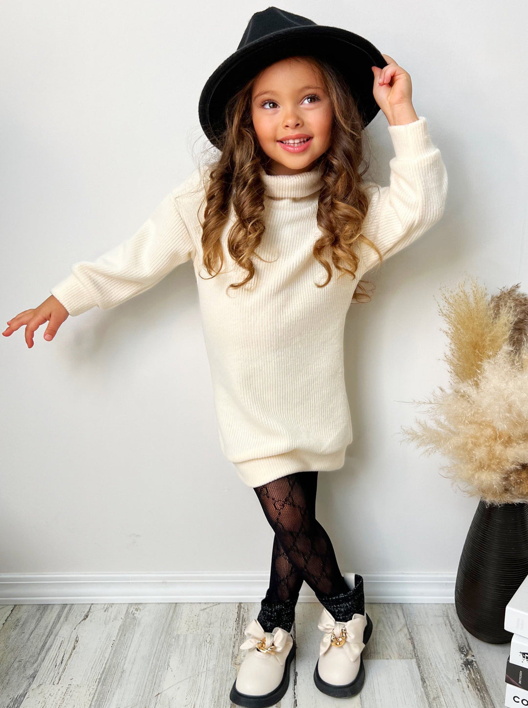 Little Girls Fall Turtleneck Belted Sweater Dress - Mia Belle Girls