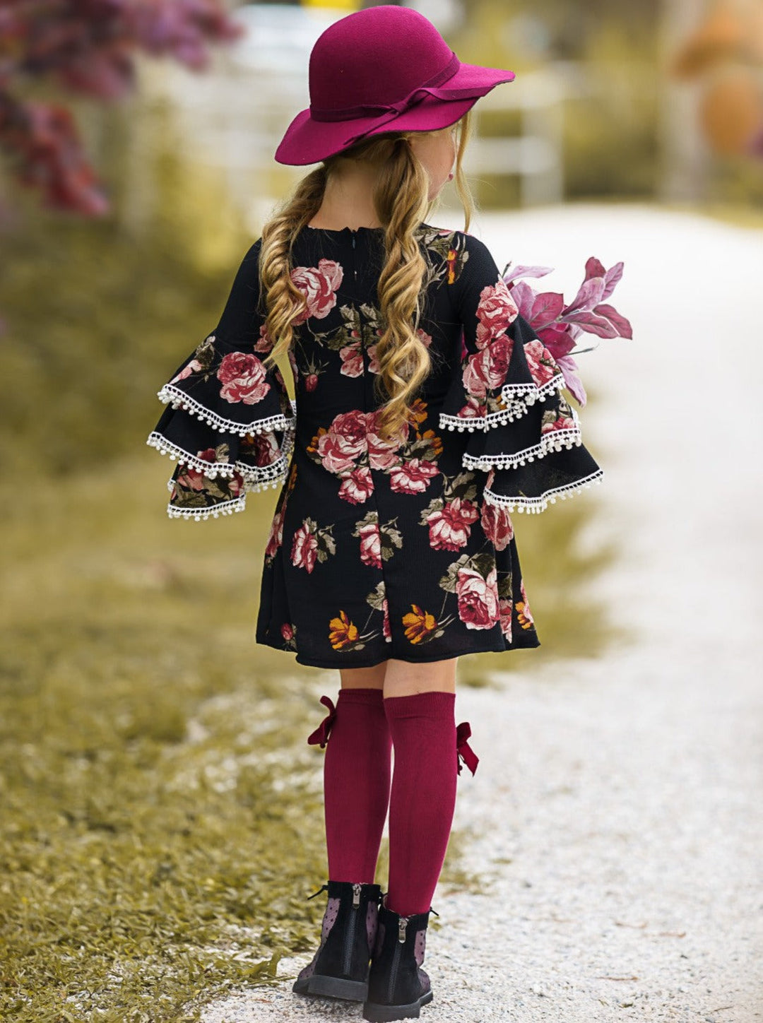 Girls Black Floral Tiered Sleeve Miya Dress| Black Friday Kids Fashion