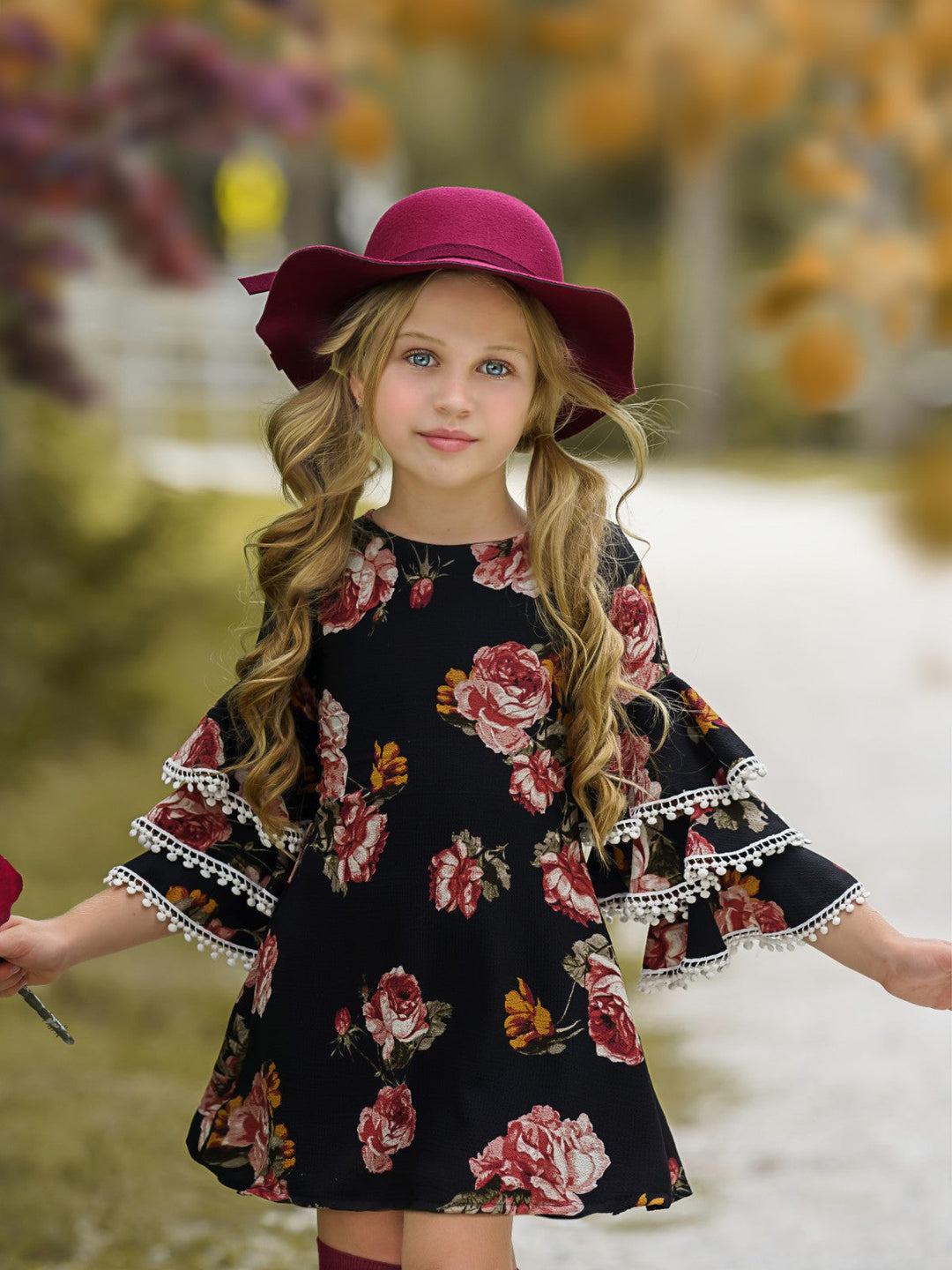 Girls Black Floral Tiered Sleeve Miya Dress| Black Friday Kids Fashion