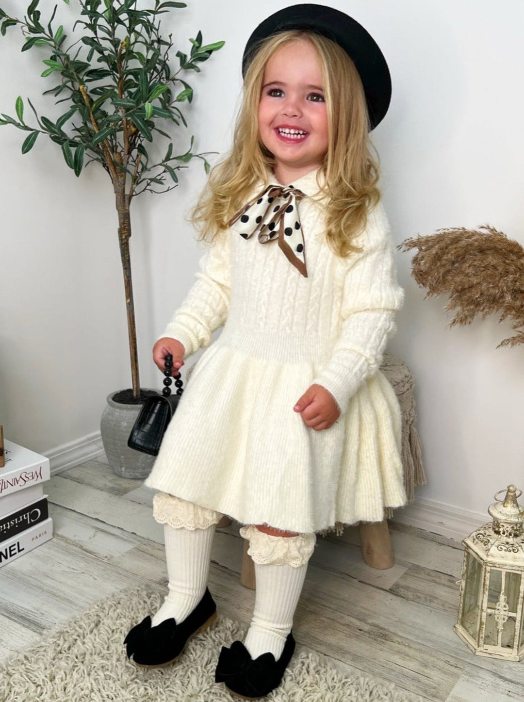 Preppy Chic Dresses | Creme Pleated Sweater Dress | Mia Belle Girls