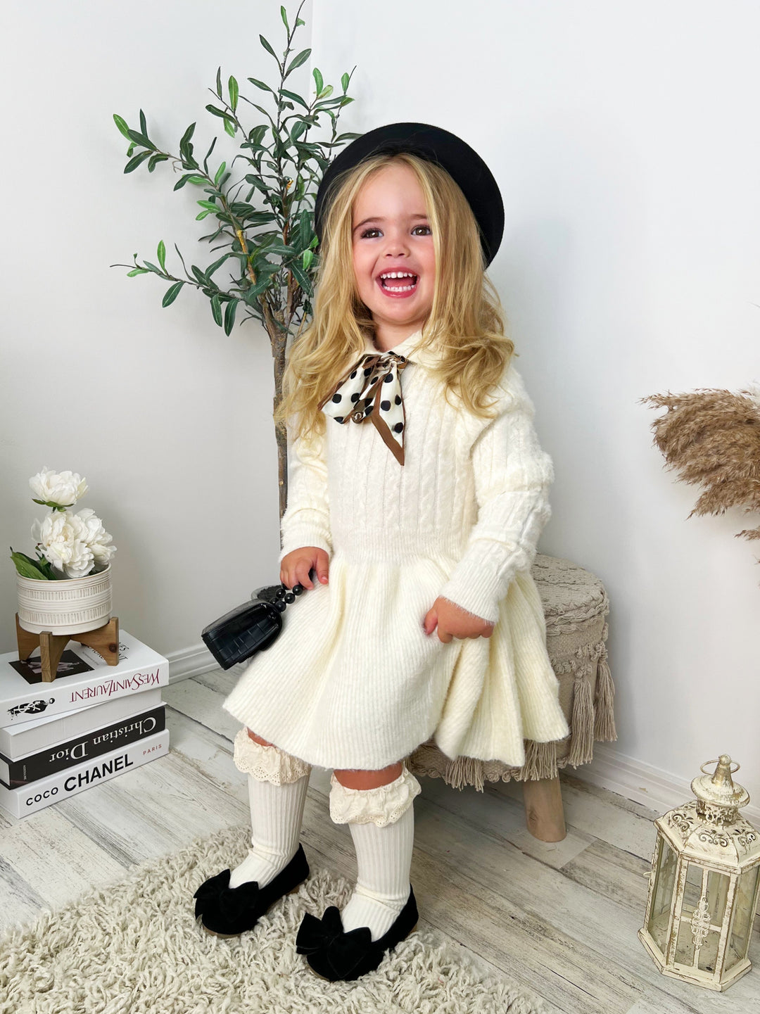 Preppy Chic Dresses | Creme Pleated Sweater Dress | Mia Belle Girls