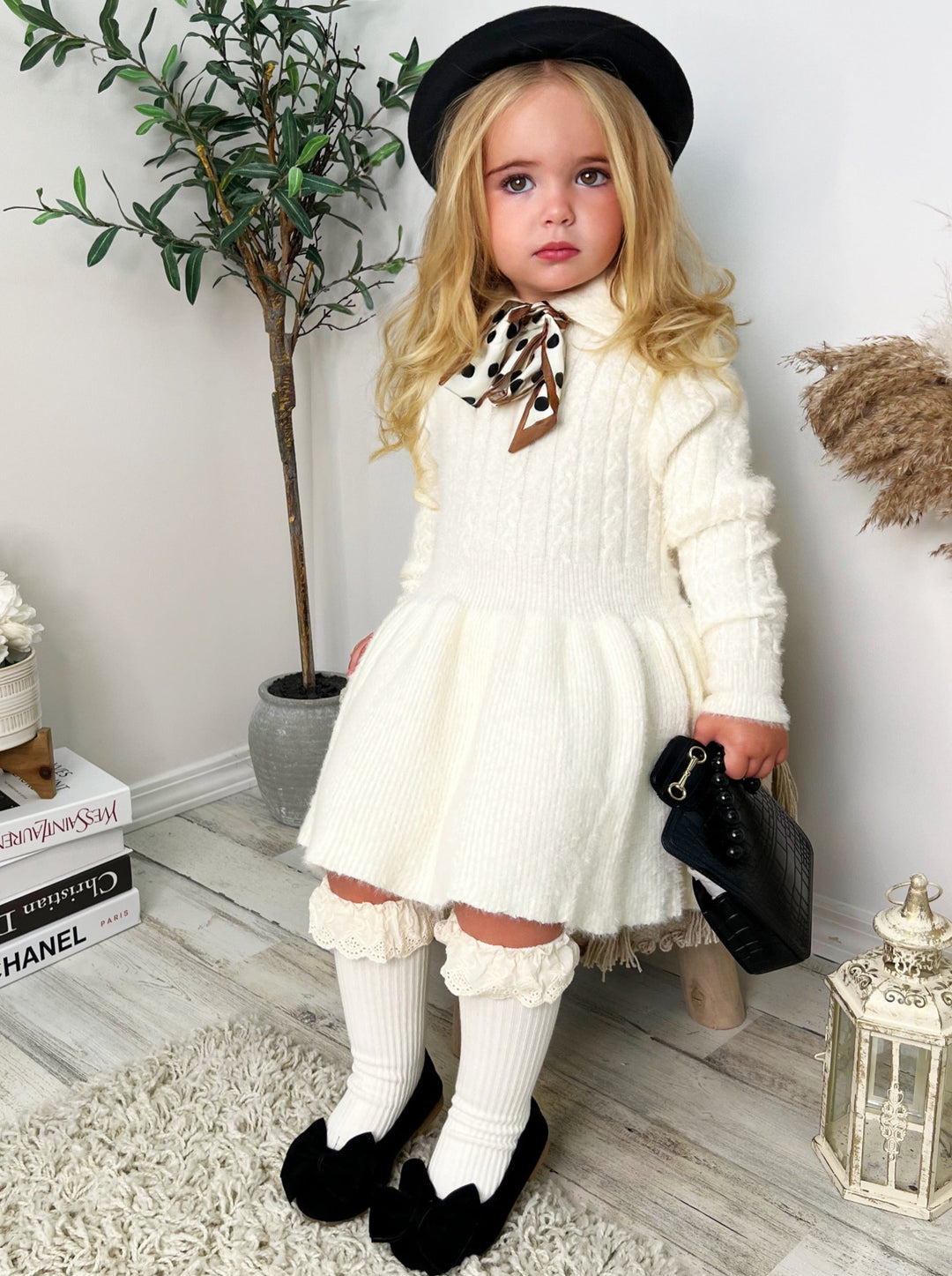 Preppy Chic Dresses | Creme Pleated Sweater Dress | Mia Belle Girls