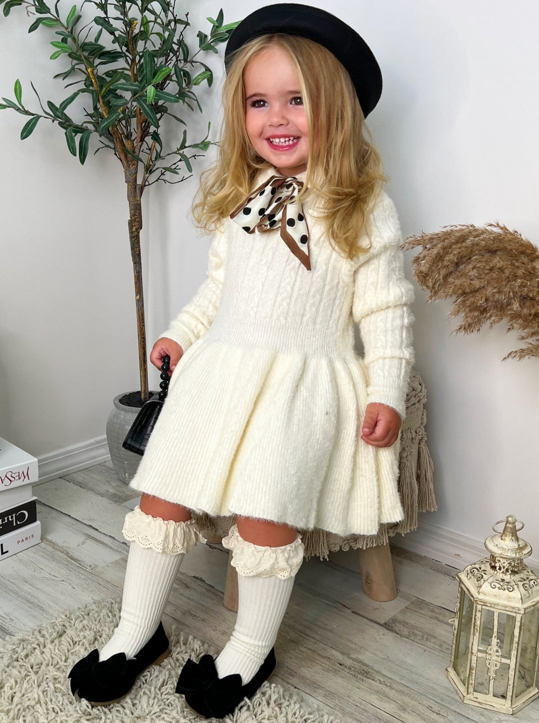 Preppy Chic Dresses | Creme Pleated Sweater Dress | Mia Belle Girls