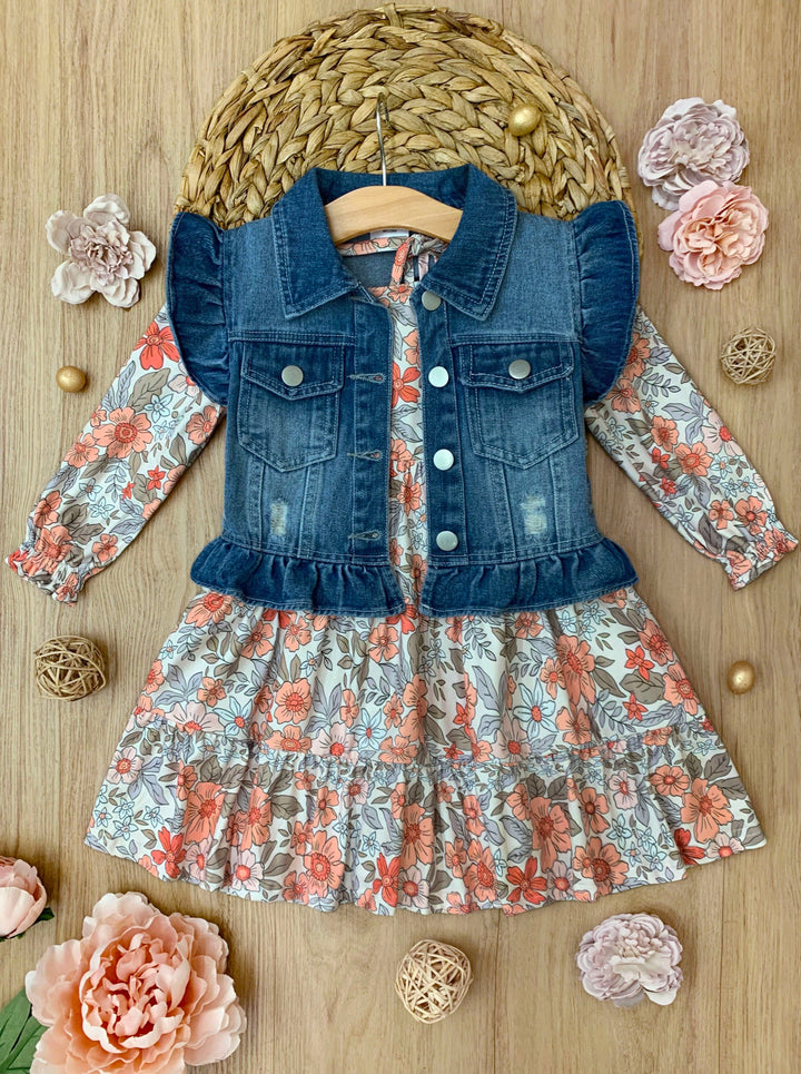 Always In Bloom Denim Vest & Floral Dress Set